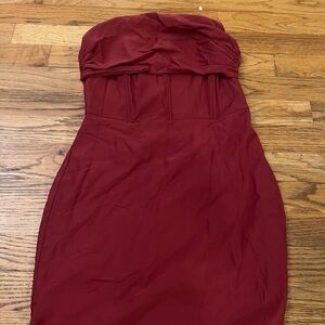 Blue Blush Red Strapless Ruched Bodycon Dress